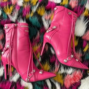 Pink High Heel Ankle Boots